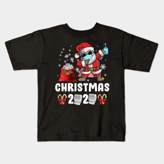 Dabbing Santa's claus mask quarantine Christmas 2020 candy cane quarantine Kids T-Shirt by mittievance